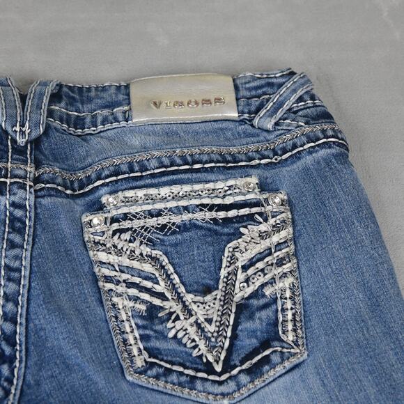 VIGOSS Jeans Womens 9/10 (31x31) The Dublin Bootcut Rhine Stones Blue Denim - Picture 9 of 12